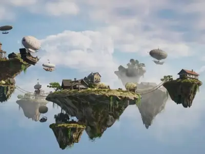 Epic Floating Islands AND Airships  Cinematic Environment  3D model