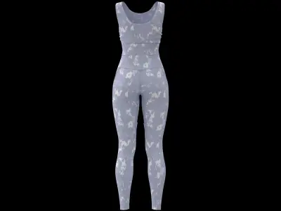 Light Blue Floral Tight-Fit Yoga Outfit Free low-poly 3D model