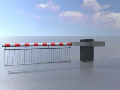 Railway Crossing Barrier 3 m with protective grid closed  Low-poly 3D model