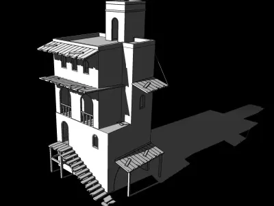  Old 3-level house Low-poly 3D model