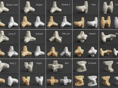 Breakwater and Roadblock  Low-poly 3D model