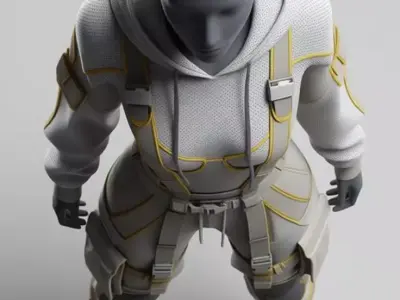 Futuristic Tech Suit 3D Model Clothing Grey Hoodie  Low-poly 3D model