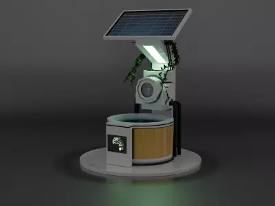 Solarpunk Futuristic Water Station Game Ready Low-poly 3D model