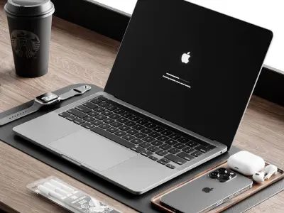 Workplace 5 office desk with laptop and chair 3D model