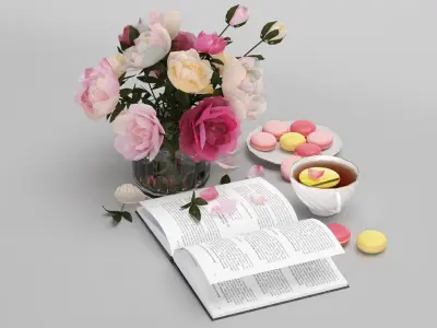 Tea and Flowers Set 3D model