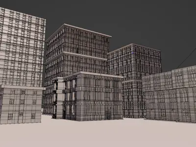 6 Realistic Low Poly Buildings building  Low-poly 3D model