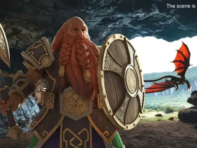  Dwarf Warrior with Axe and Shield Rigged 