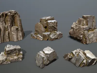 Old Rock Set Low-poly 3D model