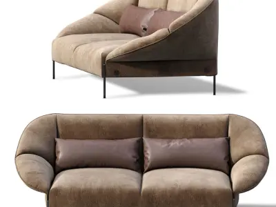 Loveseat Sofa Flared Arm  Tobacco l  Two-seat couch  3D model