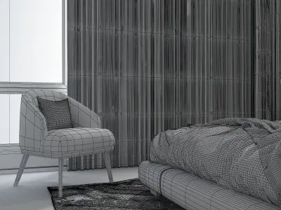 Modern chinese bedroom with wardrobe display interior design 3D model