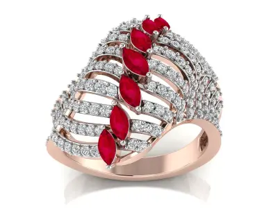 Light Weight Rose Gold Diamond Ring  -RI-261 3D print model