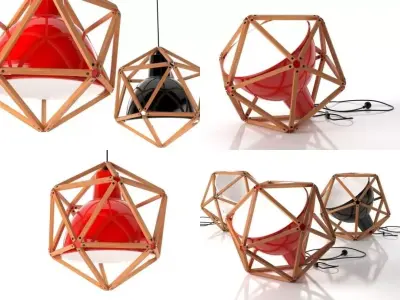 Block 2 lamps made from wood and metal 3D model