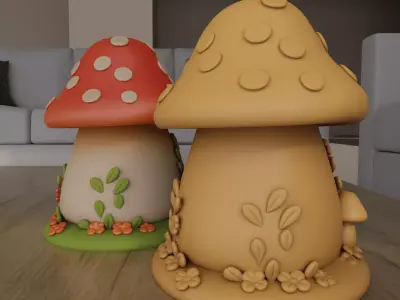 Cute Clay Style Mushroom Fairy House STL for 3D Printing 3D print model