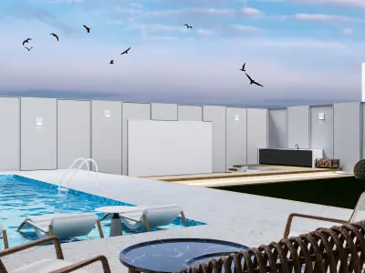 Modern House Exterior Scene 3D Model 3D model