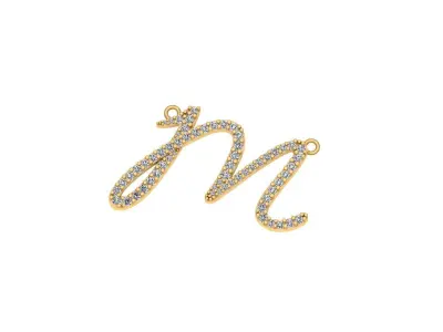 M Letter 3D print model gold charm with diamonds 3D print model