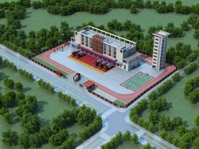 Fire Station Low-poly 3D model