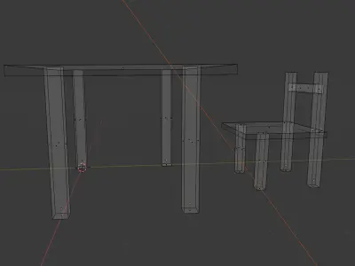 Wood table and chair Low-poly 3D model