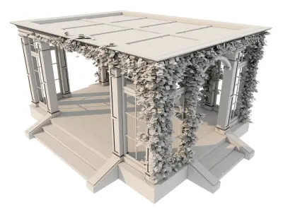 Gazebo wooden structure with windows and steps 3D model