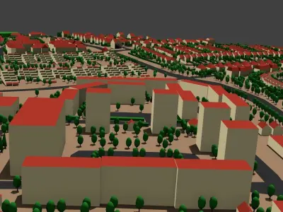 City model with trees and buildings Low-poly 3D model