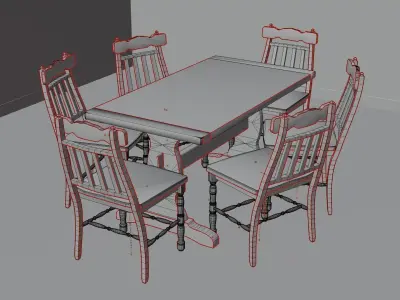 Table with ancient style chairs 3D model