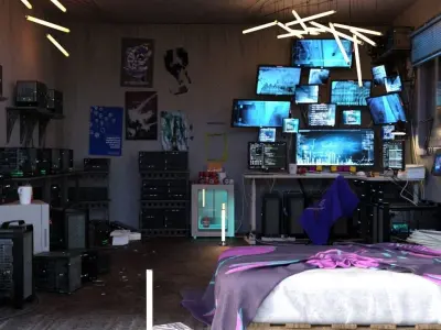 Hacker computer bedroom 3D model