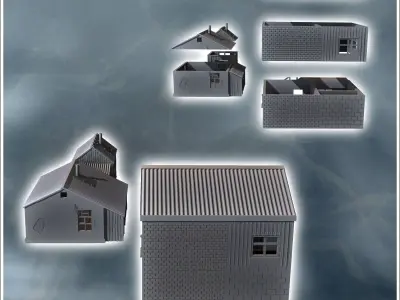 Set of three modern tin roof houses with external staircase 11 - 3D print model