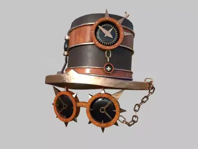 Steampunk Hat 06 Wood - SciFi Character Design Low-poly 3D model