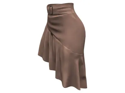 Asymmetric Brown Ruffled Bottom Mini Skirt Low-poly 3D model