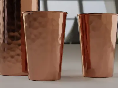 Hammered Copper Water Bottle and Cups Free 3D model