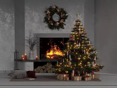 New Years interior Low-poly 3D model