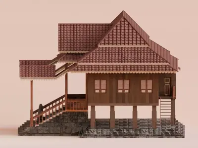 Traditional Houses - Rumah Bubungan Lima Low-poly 3D model