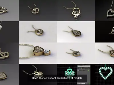 Heart Stone 14  Pendant  Collection 3D Model Pack
