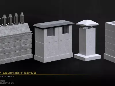 Rooftop Equipments Set02 Low-poly 3D model