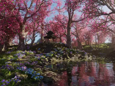 Japanese Gazebo Scene 3D model