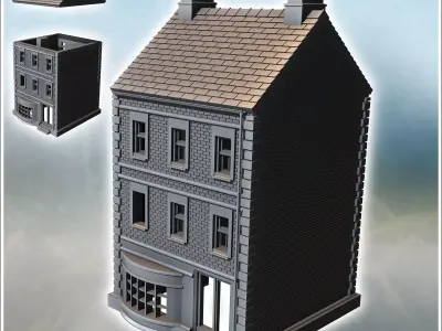 Two-story house with chimney and front porch intact version 15 - 3D print model