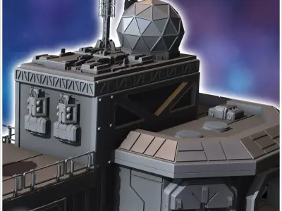 Futuristic complex with multiple interconnected structures and a 3D print model