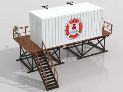 Container Beach Lifeguard Stand Low-poly 3D model