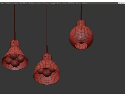 VAPPE three pendant lights with brass and clear glass Low-poly 3D model