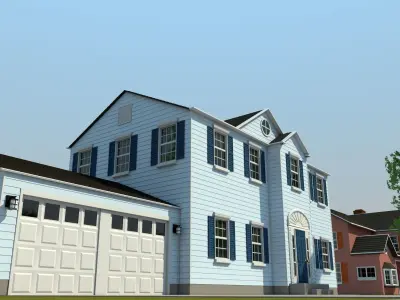 Neighborhood house with tree 3D model