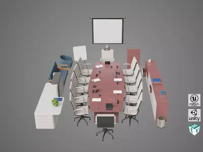 Conference Hall Props Collection Single Mat All PBR Textures Low-poly 3D model