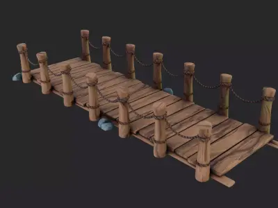Stylized Rickety Wooden Bridge Low-poly 3D model