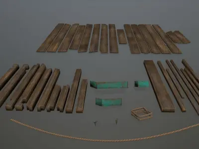 Wooden Pier Set Low-poly 3D model