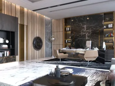 office modern home with marble walls 3D model