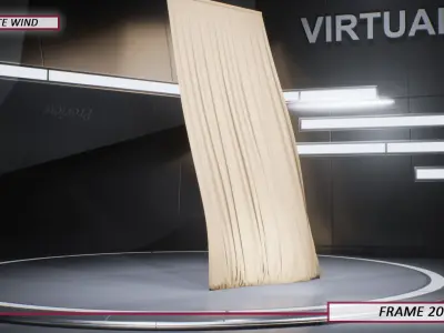 Pack of Touching Floor wind Animated Curtains with 5 wind speed 3D model