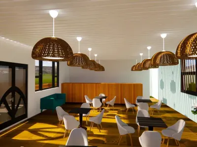 Cafeteria interior of restaurant with tables and chairs 3D model