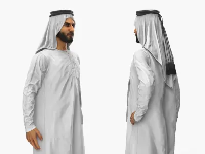  Arabian Man in Kandura Hand on Waist White 