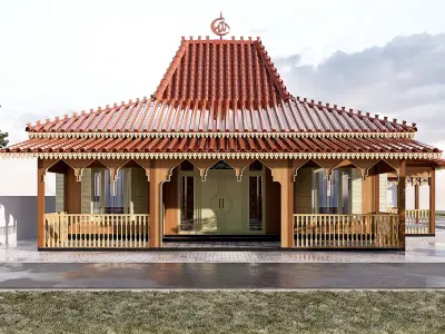 Unique Wooden Traditional Room Prayer Mushola Mosque 3D model