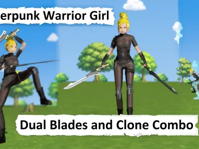 Cyberpunk Warrior Dual Blades animation Low-poly 3D model