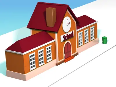 School cartoon-style 3D model
