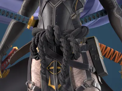 Cyberninja female character Low-poly 3D model